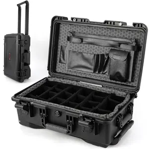 Heavy Duty Waterproof Camera Case for Diving and Outdoor Water Sports – Dustproof, Impact Resistant Dry Box with Padded Dividers and Wheels, 22” x 14” x 9” – Ideal for Travel and tracking