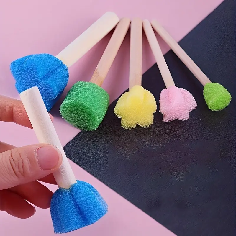5pcs\set Graffiti Painting Art Sponge Brush, Paint Brush, Color Mini DIY Painting Seal Brush, Wooden Handle Painting Sponge Brush