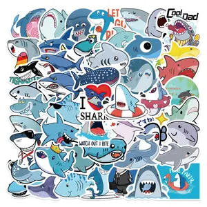 Cartoon Shark Pattern Sticker (50pcs/set), Cute Shark Decorative Sticker, Funny Stickers, Waterproof Self Adhesive Decor Paper for Gift Greeting Card & Water Bottle & Laptop, Ornaments
