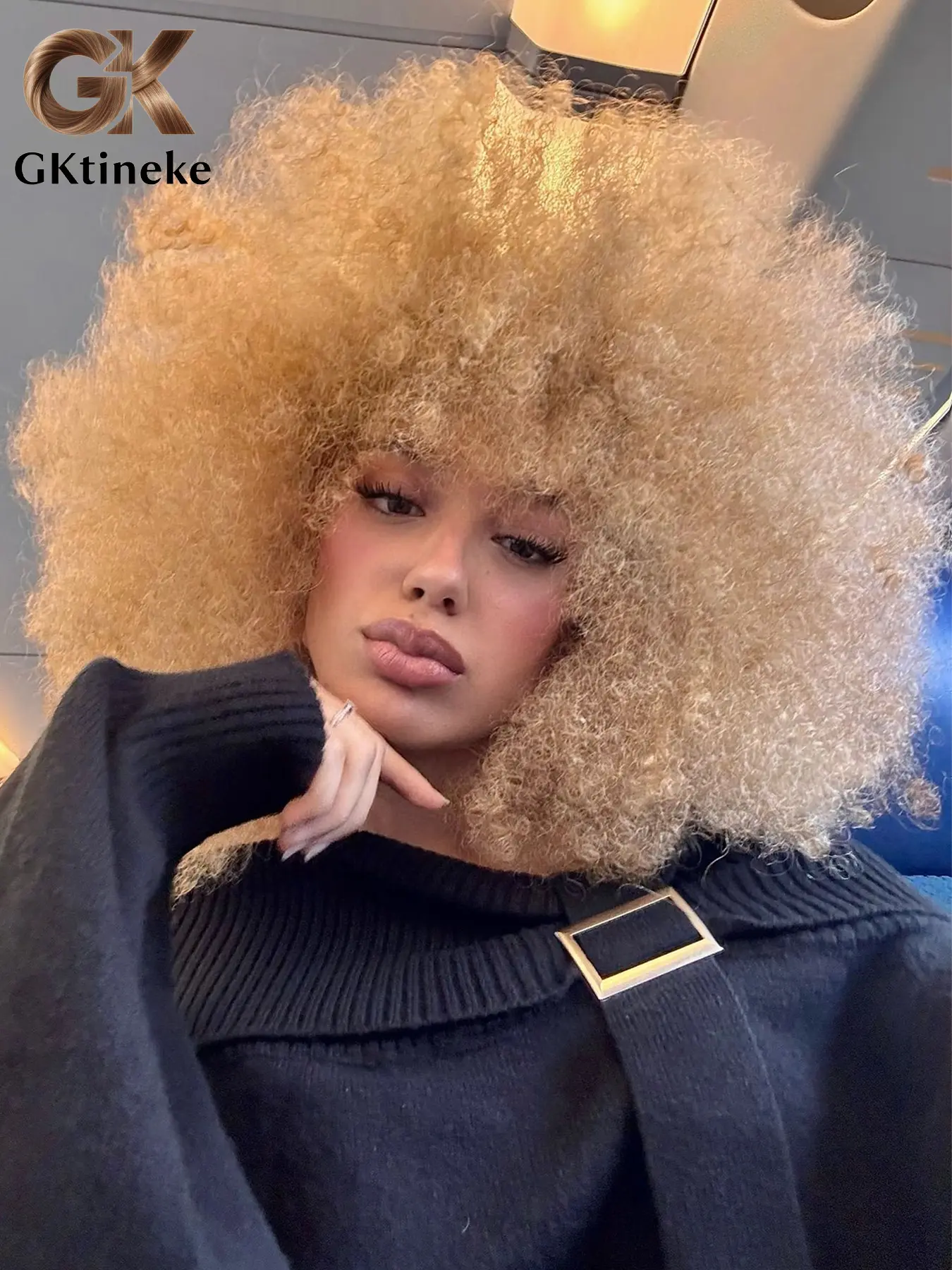 Gktineke 70s Afro Wig With Bangs Curly Wigs For Black Women 12inch Afro Kinky Curly Wig Premium Synthetic Curly Hair Big Afro Wig Curled Synthetic Wig