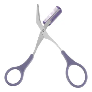 VOCOSTE Eyebrow Trimmer Scissors, Eyebrow Scissors with Comb, Stainless Steel Eyebrow Comb Scissors, Eyebrow Trimmer for Beginners and Women, for Trimming and Shaping Eyebrows, Purple
