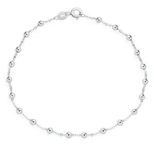 Petite 3MM Round Ball Bead Station Chain Anklet Ankle Bracelet Sterling Silver