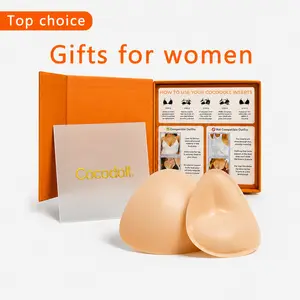 Cocodoll Women's Sticky Bra Push Up Inserts - Double-Sided Adhesive, Backless, Reusable, Sweat-Water Resistant, 2-Cup Boost, Washable Underwear Accessory, Snowy Sticky Inserts