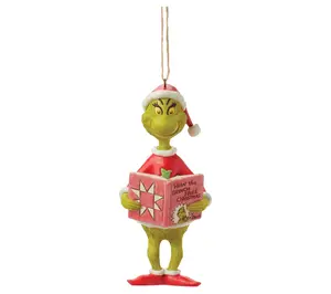 Jim Shore Grinch with Book Christmas Ornament 5.4in H Jim Shore Grinch with Book Christmas Ornament 5.4in H