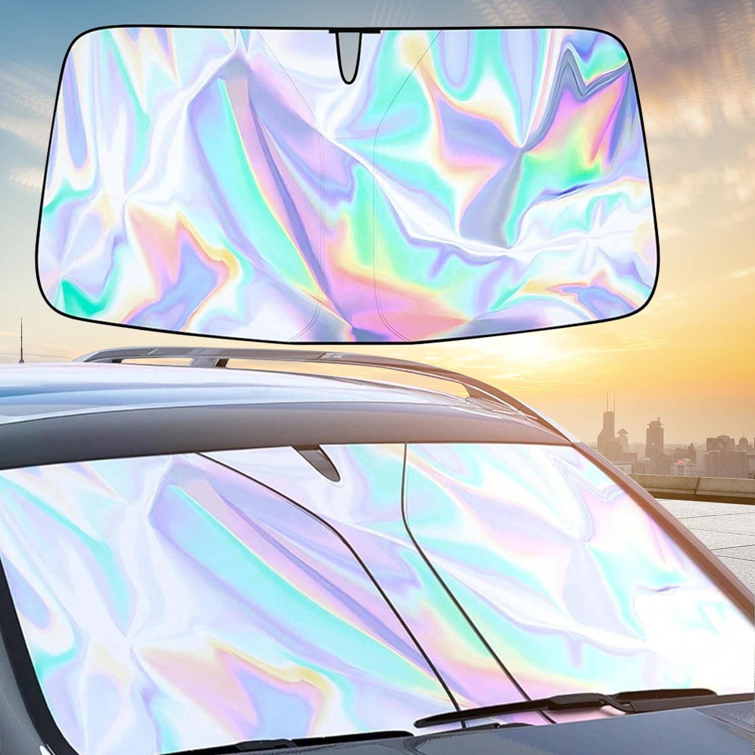 Iridescent Car Windshield Sun Shade, Foldable UV & Heat Blocker, Reflective Protector for Sedan SUV Iridescent Car Windshield Sun Shade, Foldable UV & Heat Blocker, Reflective Protector for Sedan SUV