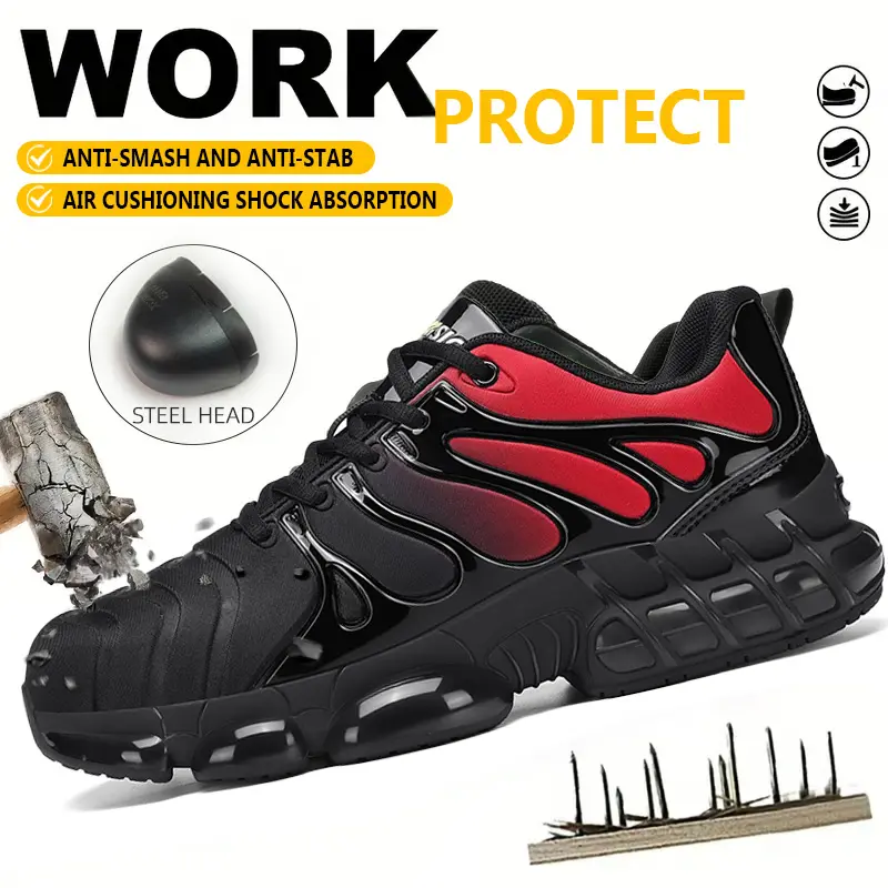 Steel Toe Shoes For Men And Women Comfortable Lightweight Work Safety Shoes Puncture Proof Slip Resistant Indestructible Sneakers Construction Work Utility Shoes