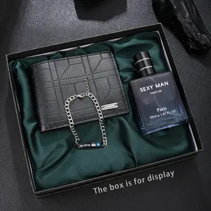 Men's Luxury Lightweight Bracelet Set with Black Wallet and Elegant Perfume, Perfect Gift for Boyfriend, Brother, Father on Holidays and Birthdays