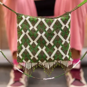 Shamrock - Native Beaded Purse in Earthy Green & Brown - Handmade by Mexican Artisans - Mother Sierra