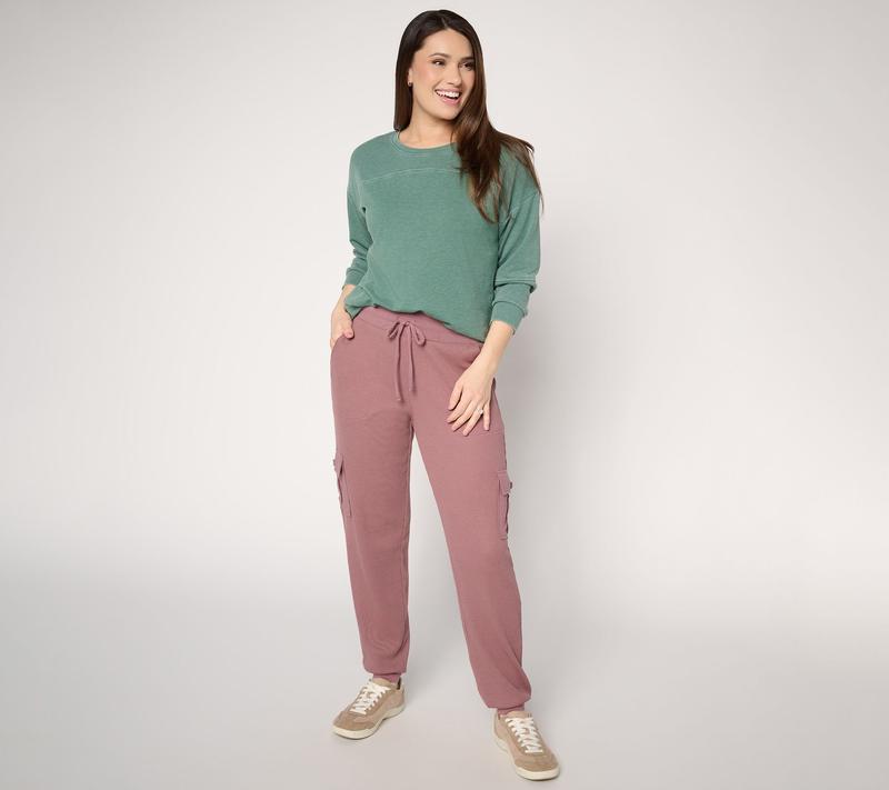 AnyBody Petite Cozy Knit Jersey & Waffle Cargo Jogger