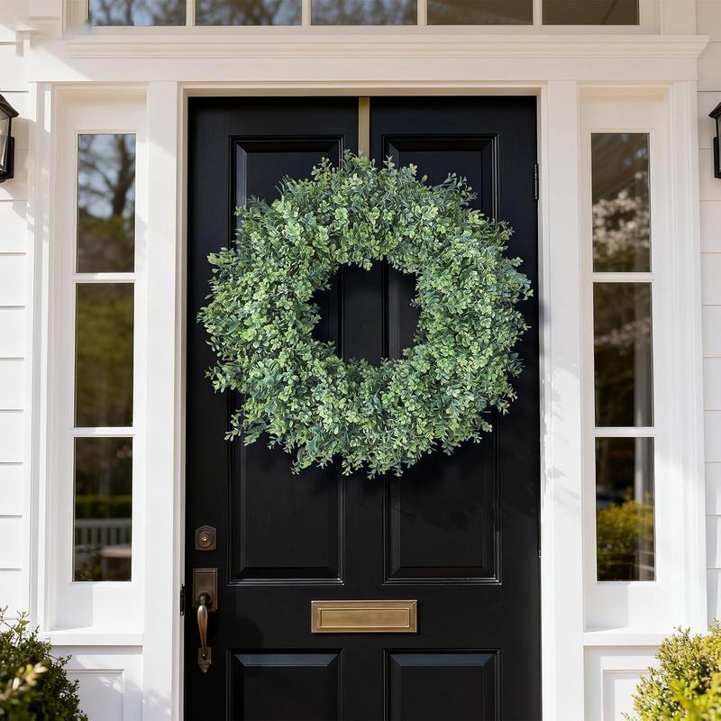 32'' Large Boxwood Wreath for Front Door, Porch, Window- Artificial Boxwood Leaves Greenery Outdoor Wreath for Home, Farmhouse Wall Decor- Spring, Summer, Fall, All Seasons (Green)