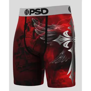 PSD Mens Silver Wing Red Boxer Brief - Standard Length 7 Inch Inseam, Soft and Breathable Poly Blend Fabric