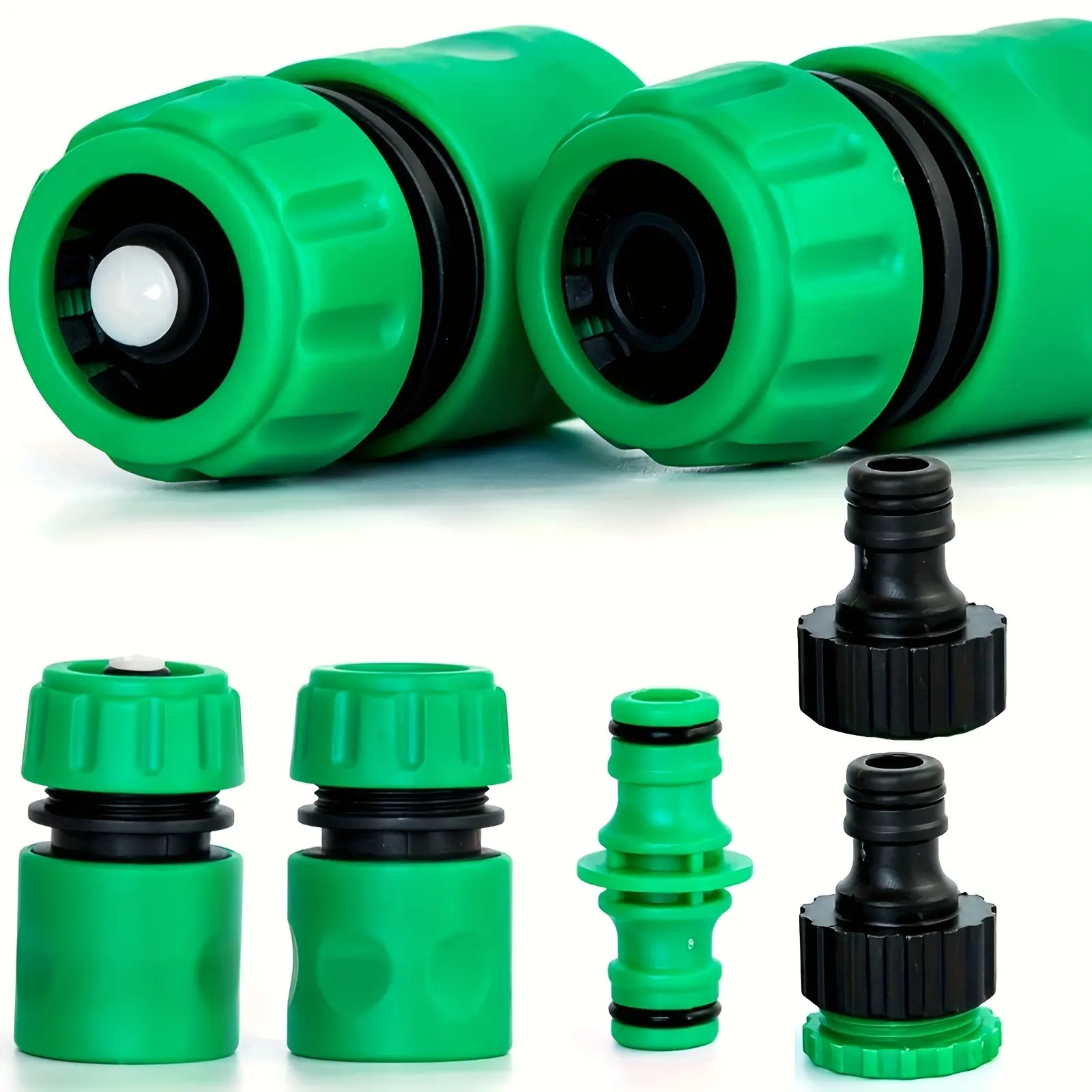 5 Quick Connectors for Garden Hose, Soaker Hose, And Faucet. Includes 1/2" Water Flow Connector, 1/2" Shut-off Connector, 1/2" to 3/4" Faucet Connector, And 3/4" GHT Quick Connectors. Compatible with Spray Nozzles And Water Guns. summerwins,summerwins