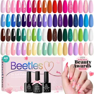 Beetles 24Pcs Gel Nail Polish Set with Base Gel Top Coat White Black Liner Gel Nail Art Brush, Gel Polish Kit Neon Bright Blue Pink Purple Jelly Gel Polish Soak Off Uv Gel Nail Kit Valentines Day Gift