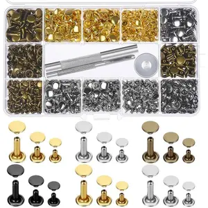 480 Sets 3 Sizes Leather Rivets Double Cap Rivet Tubular Metal Studs with 3 count Setting Tool Kit for Leather Craft Repairs Decoration, 4 Colors