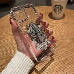 Virgin Mary TPU Pattern Case for iPhone 16 15 14 Pro Max 13 12 11 XR XS Plus Non-Yellowing Drop Protection Clear Soft Shockproof Silicone Cover