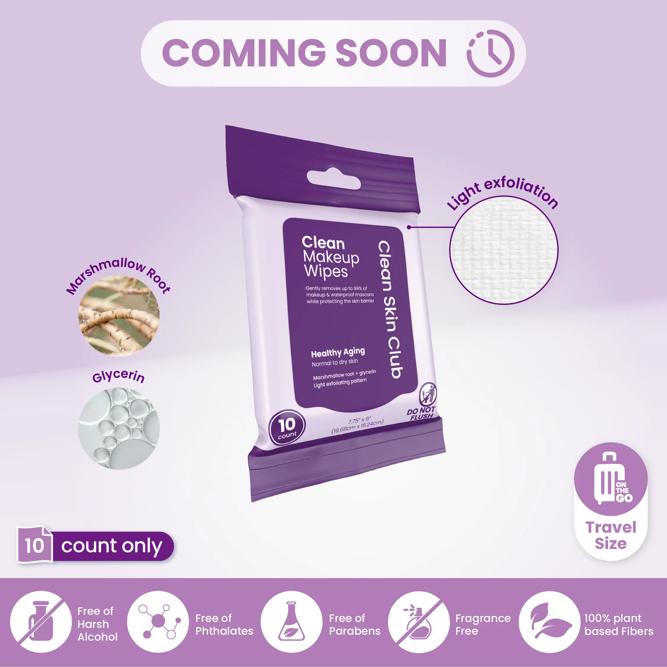 Clean Makeup Wipes Healthy Aging Travel 10ct: Hydrating, Non-Irritating Removal for Normal to Dry Skin