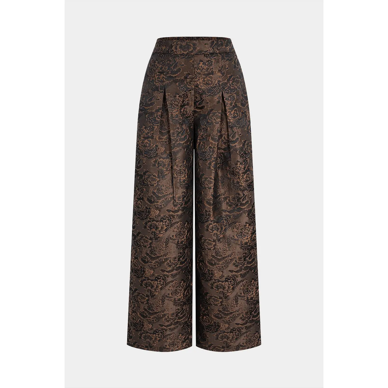 Jacquard Floral Print Shirred Waistband Ruched Pants