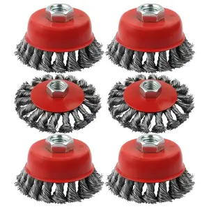 4 Inch Wire Wheel Cup Brush Set for ,  6 Pack Wire Wheels for 4 1/2 Angle  -5/8 Inch Threaded Arbor -0.02 Inch Carbon Steel Brush for Heavy Cleaning Rust Stripping