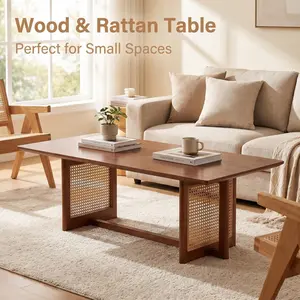 log wind Imitation rattan Walnut color tea table rectangular solid wood coffee low table small family living room tea table