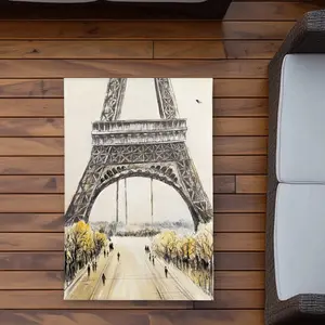 Begin Home Decor C1ROAR231VSQOB 2 x 3 ft. Eiffel Tower with Flying Birds Outdoor Area Rug - Home Decor - Rectangle, Artistic Rug, Elegant Rug