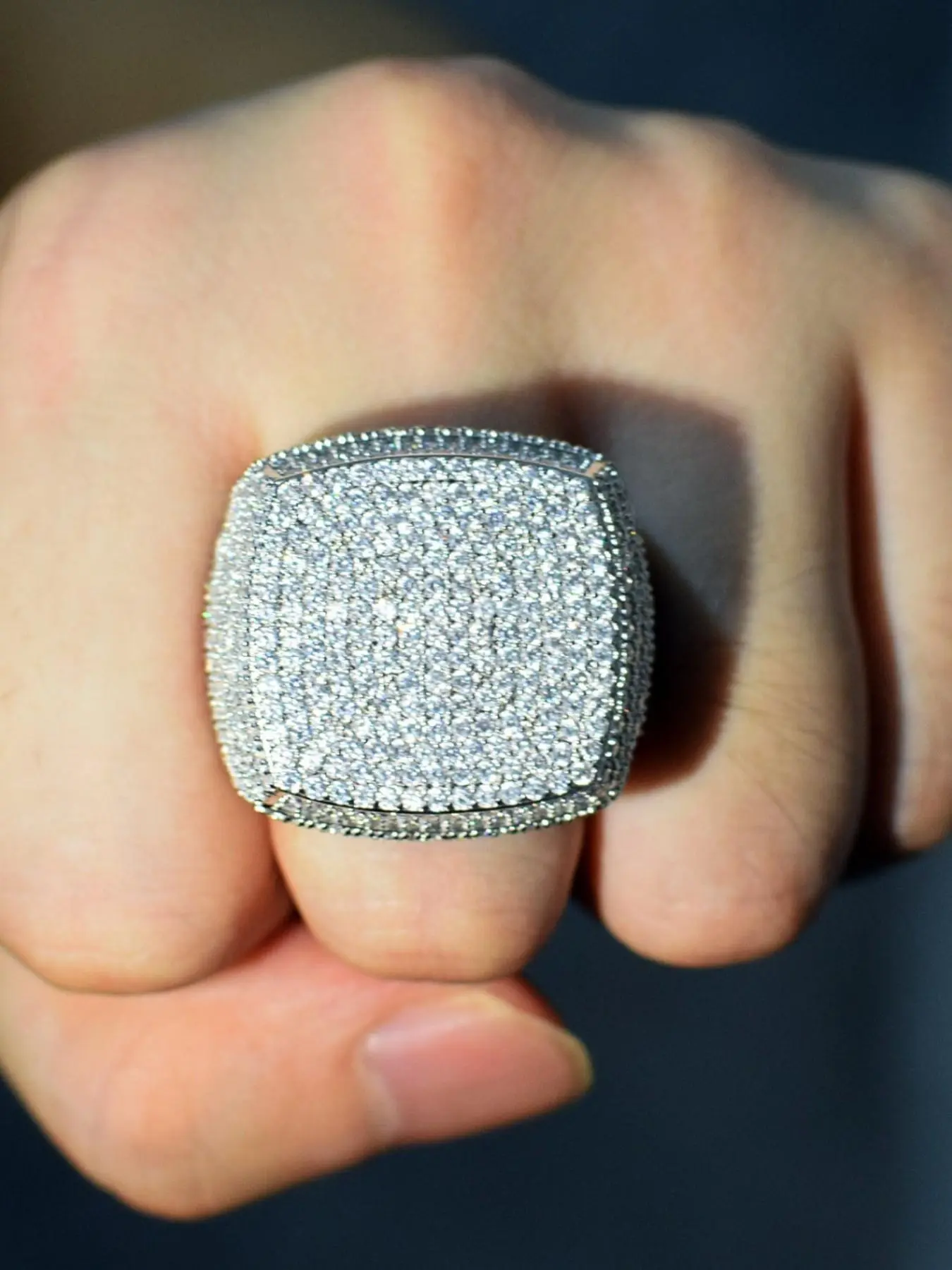 Iced Out Square Pinky Ring for Men, 18K Gold Plated Bling CZ Diamond Signet Ring, Statement Ring, Hip Hop Rapper Jewelry for Party, Birthday Gift, Beautiful Rings
