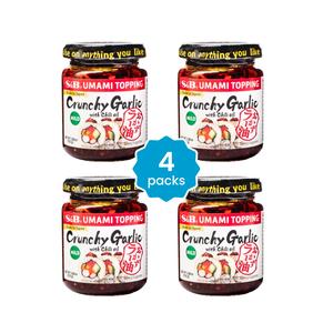 S&B Umami Topping Crunchy Garlic with Chili Oil Sauce Value Pack - 4 Packs (3.88 oz x 4), Mild or Spicy Flavor, Ambient Food