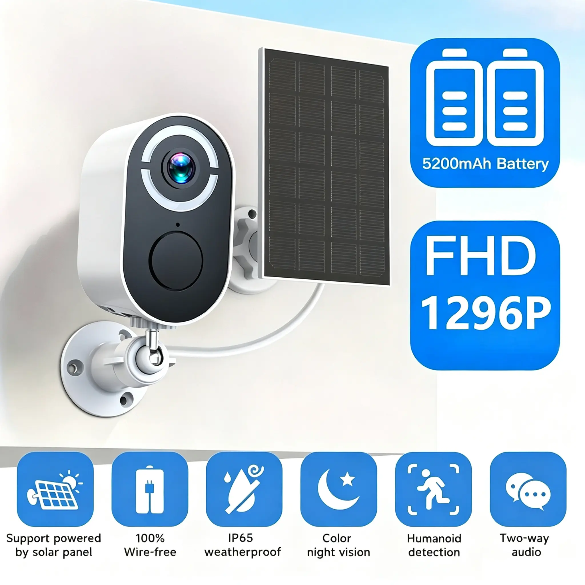 4MP HD Wireless Solar Smart Security Camera Indoor/Outdoor with Mount, Wi-Fi, Winter-Ready, Color Night Vision, Local AI Motion/Person Detection, Spotlight, Siren, 2-Way Audio, Protection for Farms, Camaras de Seguridad para Casa