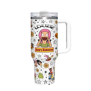 40oz Bob’s Burgers Insulated Mug with Handle & Lid, Quencher Tumbler, Retro Cartoon Travel Mug, TikTok Viral Aesthetic Cup, Stainless Steel Coffee Bottle, Large Reusable Drinkware, Keeps Water Hot, Gift Idea, Bottled