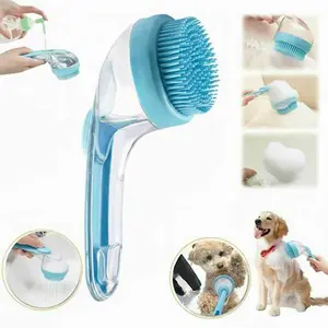2-in-1 Pet Grooming Brush with Shampoo Dispenser, Adjustable Silicone Bath Massage Brush for Easy Bathing, Pet Grooming Supplies (Blue, Pink)