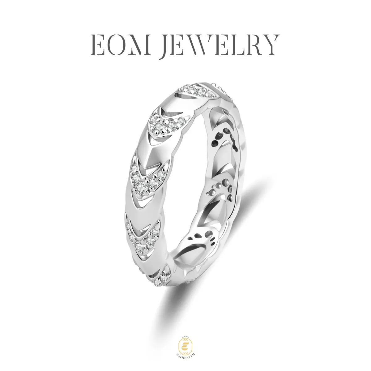 Moissanite Eternal Chevron Wave Ring Silver-Plated Sculpted V-Weave Eternity Band Jewelry Wedding Engagement Anniversary Valentine's Day Birthday Gift Daily Wear