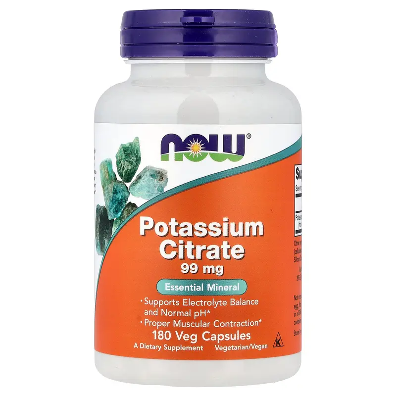 NOW Foods Potassium Citrate, 99 mg, 180 Veg Capsules