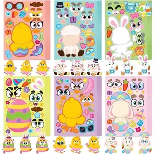 24 PCS Easter Match Make a Face Stickers with Easter Egg Themed Chick Bunny Sheep Egg Pattern, Stickers for Kids, Decorations for Water Bottle, Basket Stuffers, Classroom Gifts