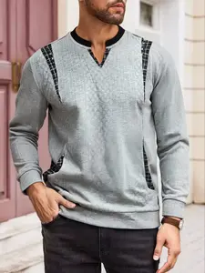 Men's Fall Spring Autumn Patchwork Gingham Knit Sweater, Fashion Casual Style, Soft Comfortable Fabric, Perfect for Daily Wear