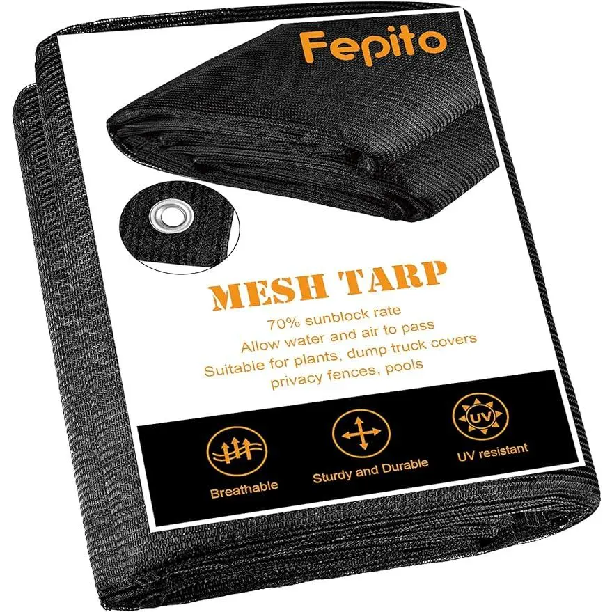 TUPARKA 70% Heavy-Duty PE Breathable Mesh Tarp, 8ftx16ft Black PE Fabric Shade Cloth Net Cover - Outdoor Sun Shade Canopy, Greenhouse Plant Cover, Patio Father's Day Gift Idea, Outdoor Shade Canopy