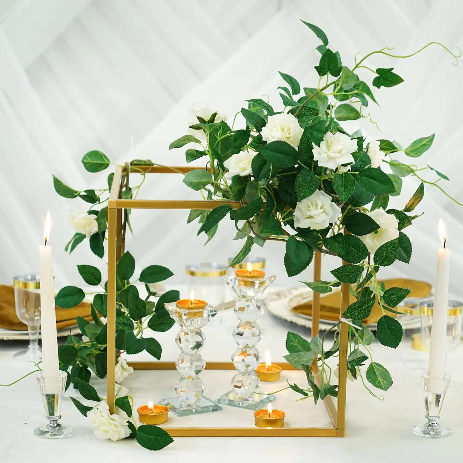 2-Pack Metal Flower Stands 12" Gold Square Frame Geometric Wedding Centerpieces - Durable Display, Party And Event Decor
