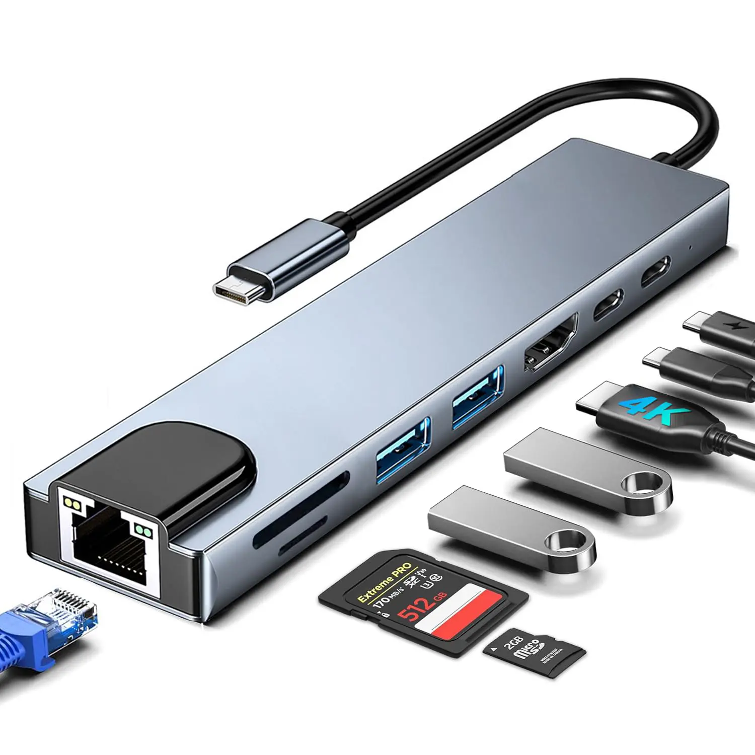 8 in 1 USB C HUB,USB C Multiport Adapter with 4K HDMI, PD100W, USB C Port,USB 3.0,USB 2.0, RJ45 Ethernet, SD/TF Card Reader, Docking Station Compatible with /Air/Laptops/iPad #SummerVibes
