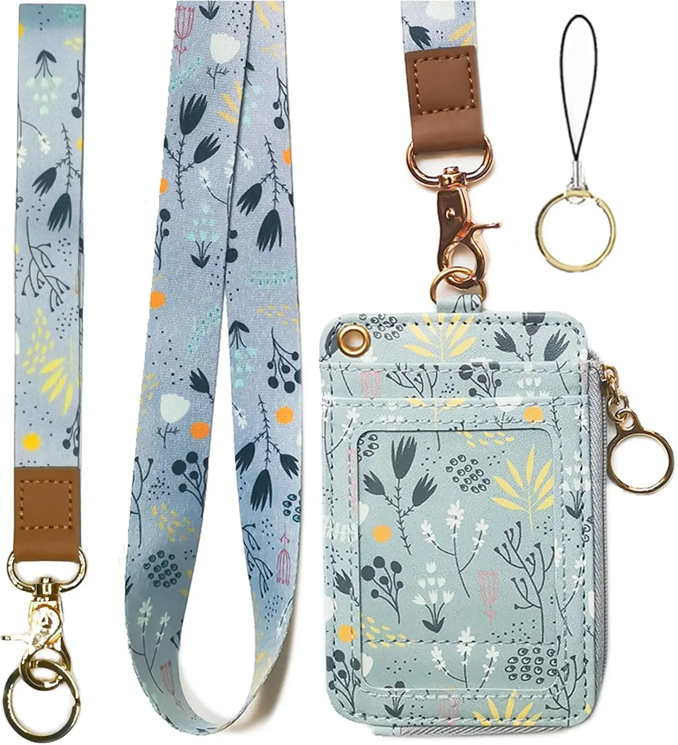 Lanyard with Wallet,Zip ID Case with Lanyard,Lanyard Badge Holder,Lanyard Wallet for Women,Fashion Lanyard Wallet, ID Case Wallet with Lanyard（ Light Blue Gray ）