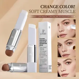 Color-Adapting Skin Tint Foundation & Concealer Stick, Dual-Ended Design with Makeup Brush, Buildable Coverage, Infused with Skincare Ingredients, Poreless Finish, Base Makeup for All Skin Types, Women's Cosmetics