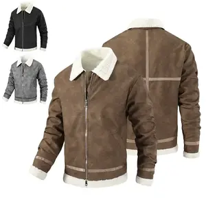 Men's Faux Suede Jacket with Sherpa Collar, Vintage Workwear Style, Warm and Cozy for Autumn and Winter, Perfect for Casual Days at the Office or Outdoor Activities. everyday winter warm fleece jacket trendy coat men jacket short winter outdoor clothing w