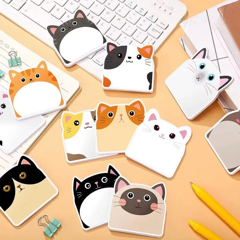 Cute Cat Sticky Notes Set - 6 Pack Multicolor Adhesive Notes for Notes ...