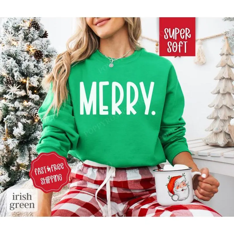 Merry Christmas Sweatshirt, Christmas Sweater, Women's Holiday Crewneck Merry Christmas Sweatshirt, Christmas Sweater, Women's Holiday Crewneck