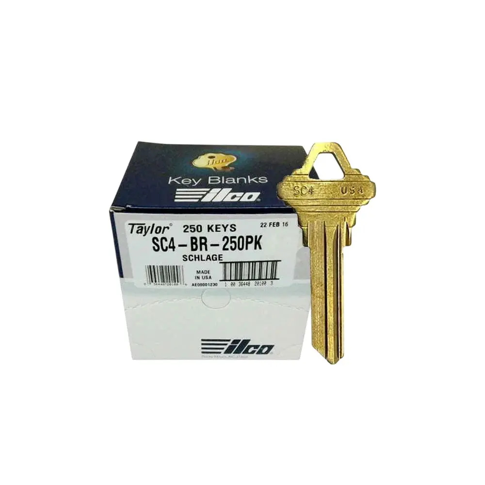 Brass 6-Pin Schlage A1145E Pin Tumbler Cylinder Key Blank (SLG-4E-BR/SC4) - Hardware Tools, Fits Schlage C Keyway, Original Bow Shape, 250-Pack