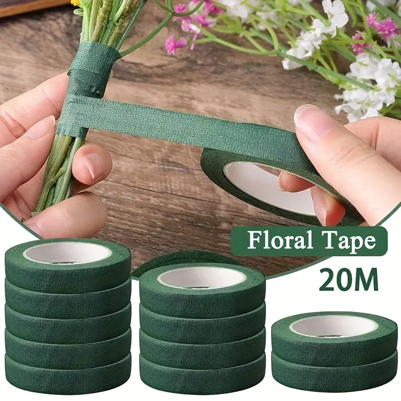 5 floral tapes for bouquet packaging, Green paper adhesive, for artificial flowers and plant stems, DIY crafts and layout floral tape 1062.99inch green tape Colored Crepe paper green tape flower rod tape tape tape flower tape
