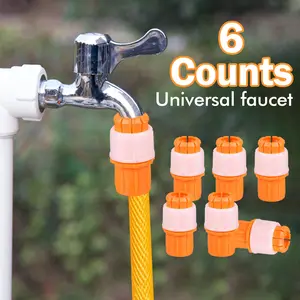6 Counts Orange Universal Water Connector Tap,  Garden Watering Tool with Faucet Adapter, Universal Hose Connector for Indoor/Outdoor Pipe Connections