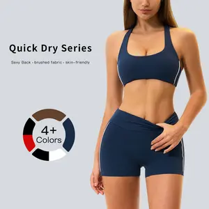Tenwolf women’s navy athletic set: racerback bra with maximum support + high-waisted tummy-control shorts, soft, skin-friendly fabric with no rolled edges—a practical piece for everyday commuting, workouts, and yoga.