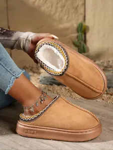 Women's New Style Plush Slippers Solid Color, Warm Indoor Outdoor Fall Winter Home Shoes Soft Comfortable Non-Slip Fuzzy Warm Slippers