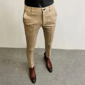 Men’s formal suit pants/trousers (pantalone), stretch slim fit, solid color, casual dress length, new fashion men’s clothing