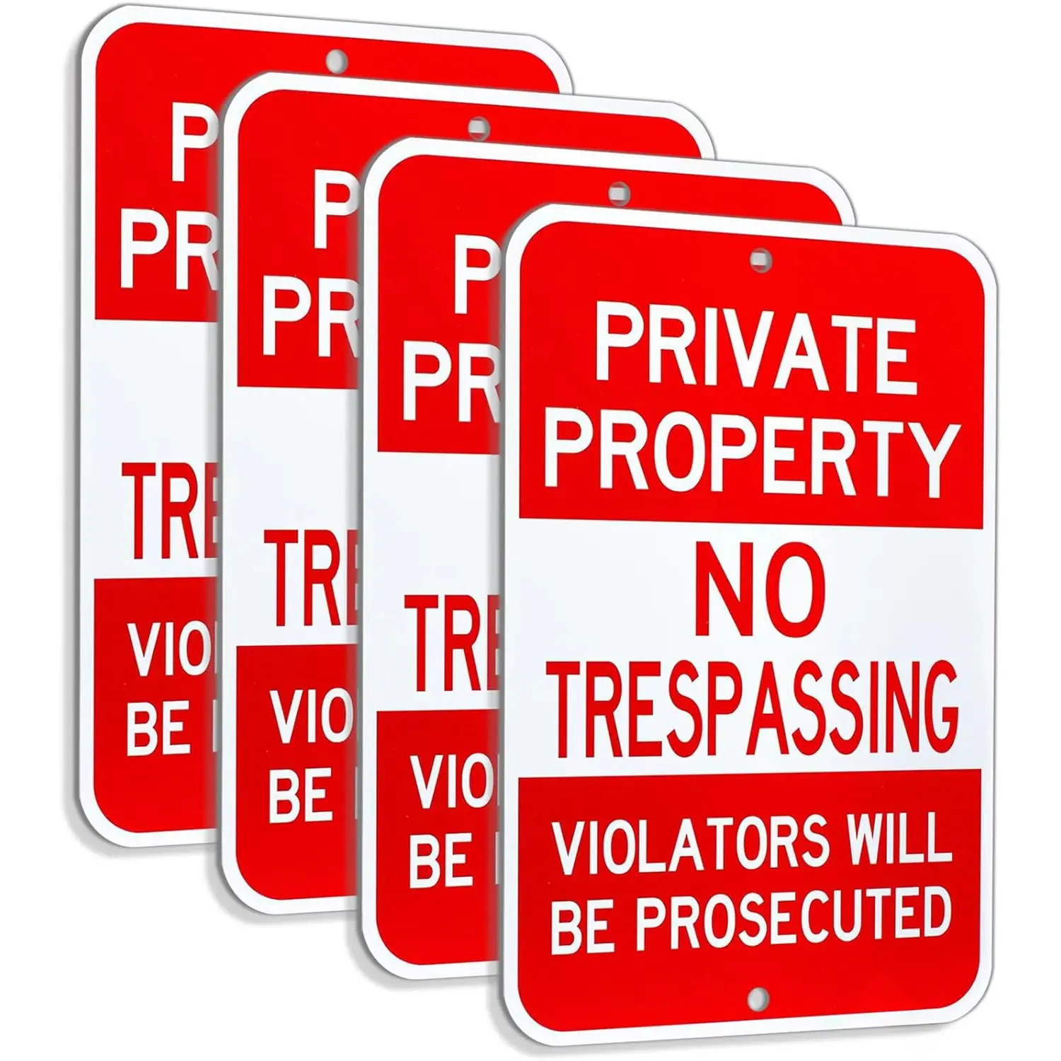 Large (4 Pack) 18x12 Inch Private Property No Trespassing Sign, Metal, Aluminum, Reflective, Outdoor Weatherproof, Easy to Install, Red