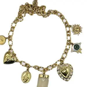 Necklaces Diente de Leon Ojo Turco y Elefante Acero Inoxidable 20" with Heart and Sun Charms Stainless Steel Hypoallergenic 20-Inch Length