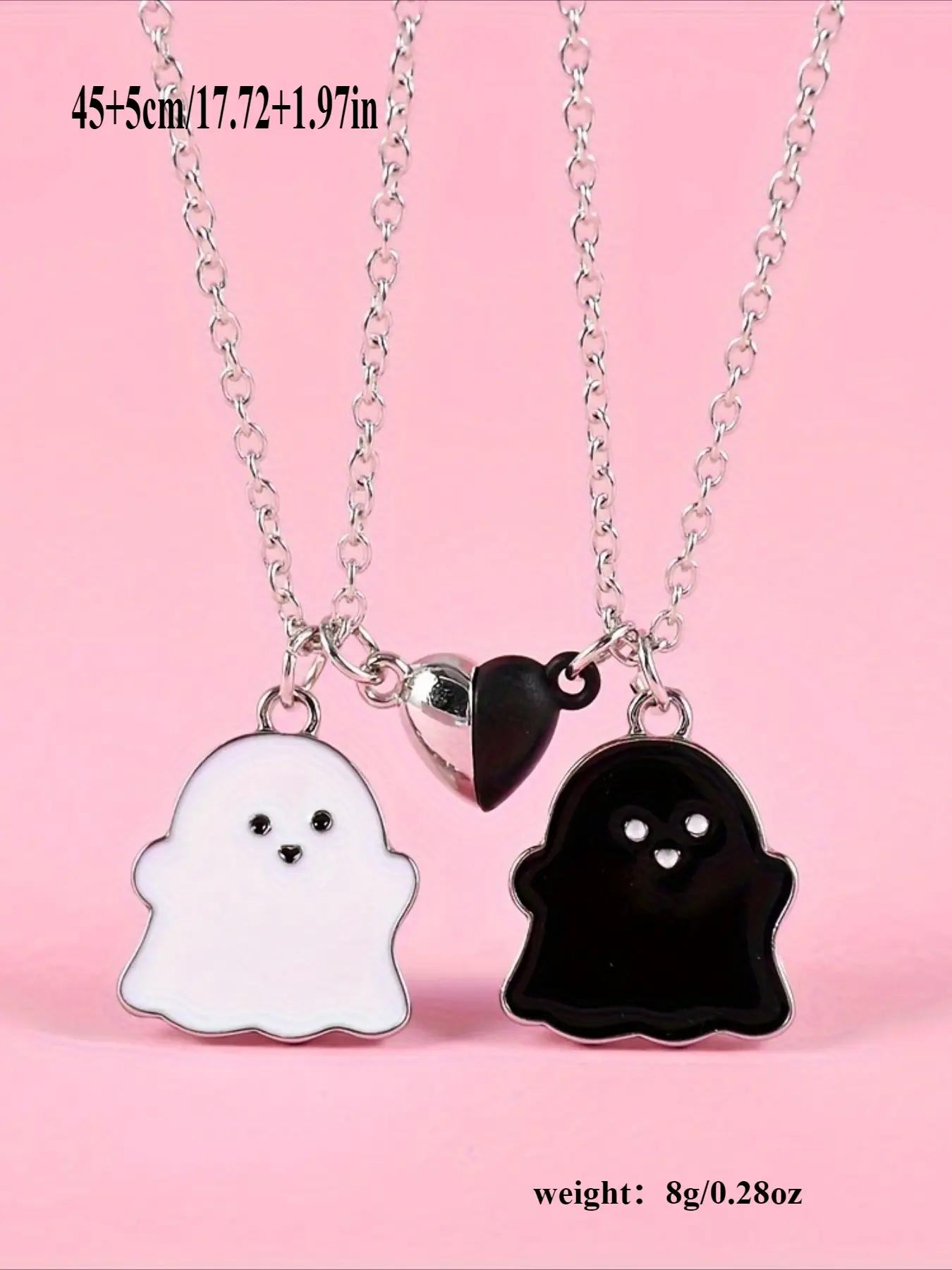 Set of 2 Black And White Ghost Necklace  Halloween couple essential gifts Dainty necklaces